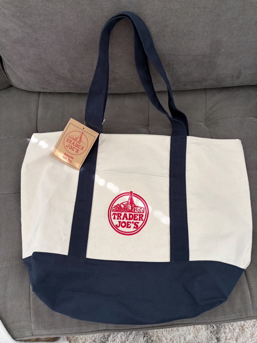 Trader Joe's Cream and Navy Canvas Tote